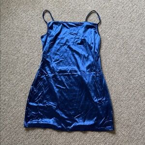 Women's Blue Satin Sleeveless Spaghetti Strap Mini Dress